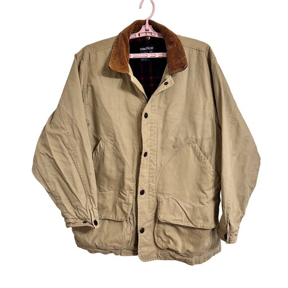 Nautica Mens Detachable Flannel Lining Zip/Snap Up Chore Barn Coat SZ L Tan - Picture 1 of 16